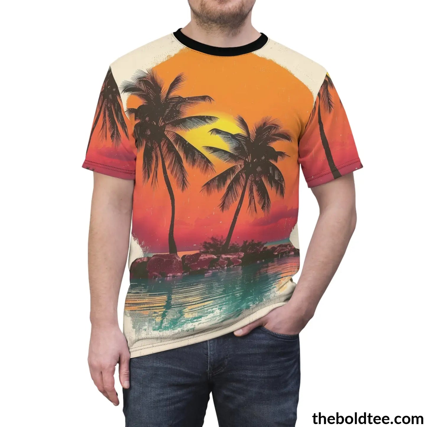 Vintage Summer Beach Tee - Premium All Over Print Crewneck Shirt Prints