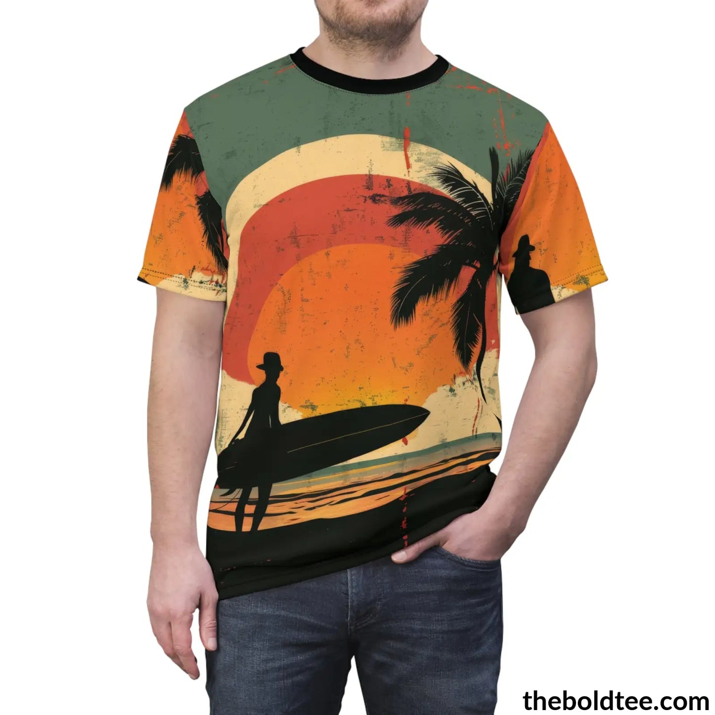 Vintage Summer Beach Tee - Premium All Over Print Crewneck Shirt Prints