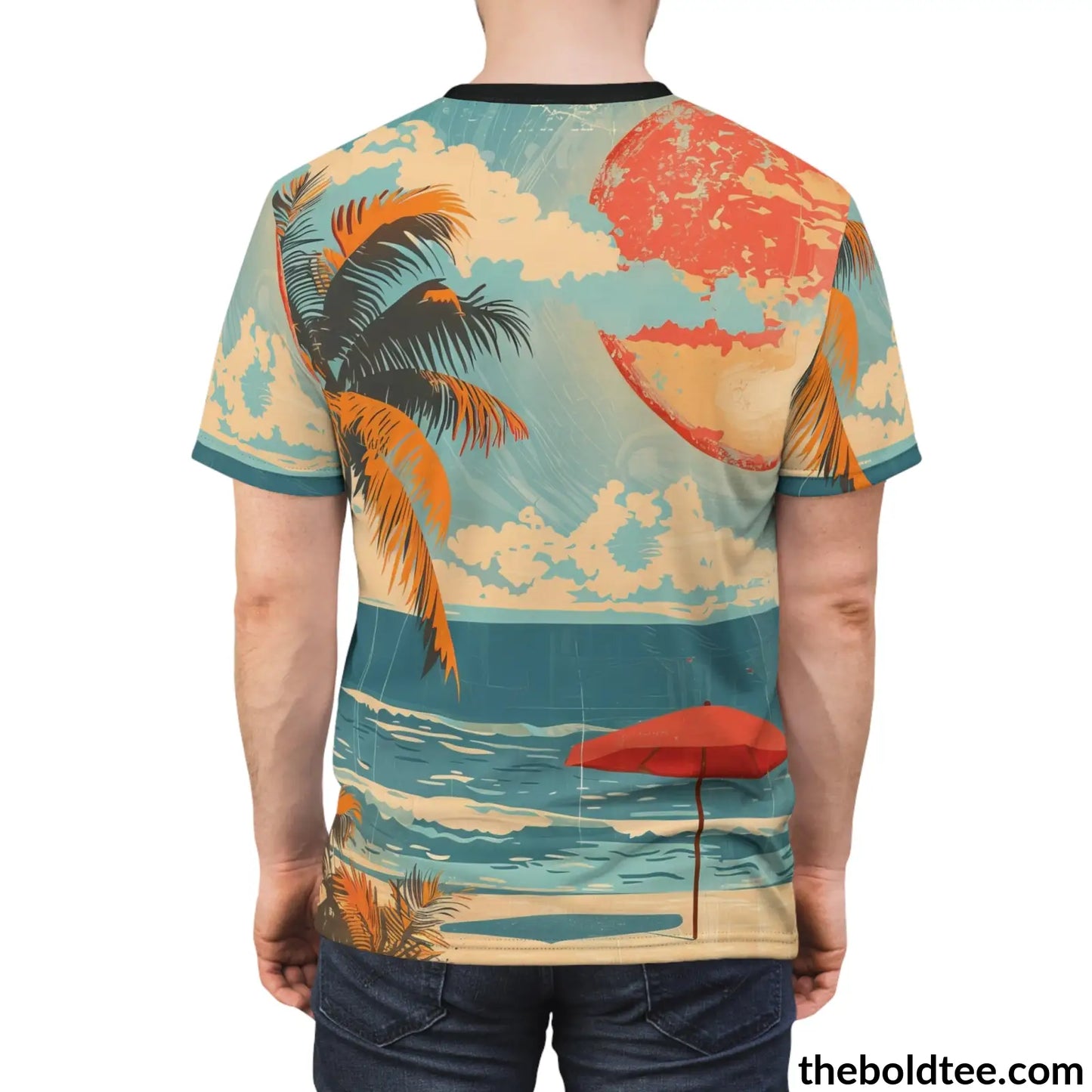 Vintage Summer Beach Tee - Premium All Over Print Crewneck Shirt Prints