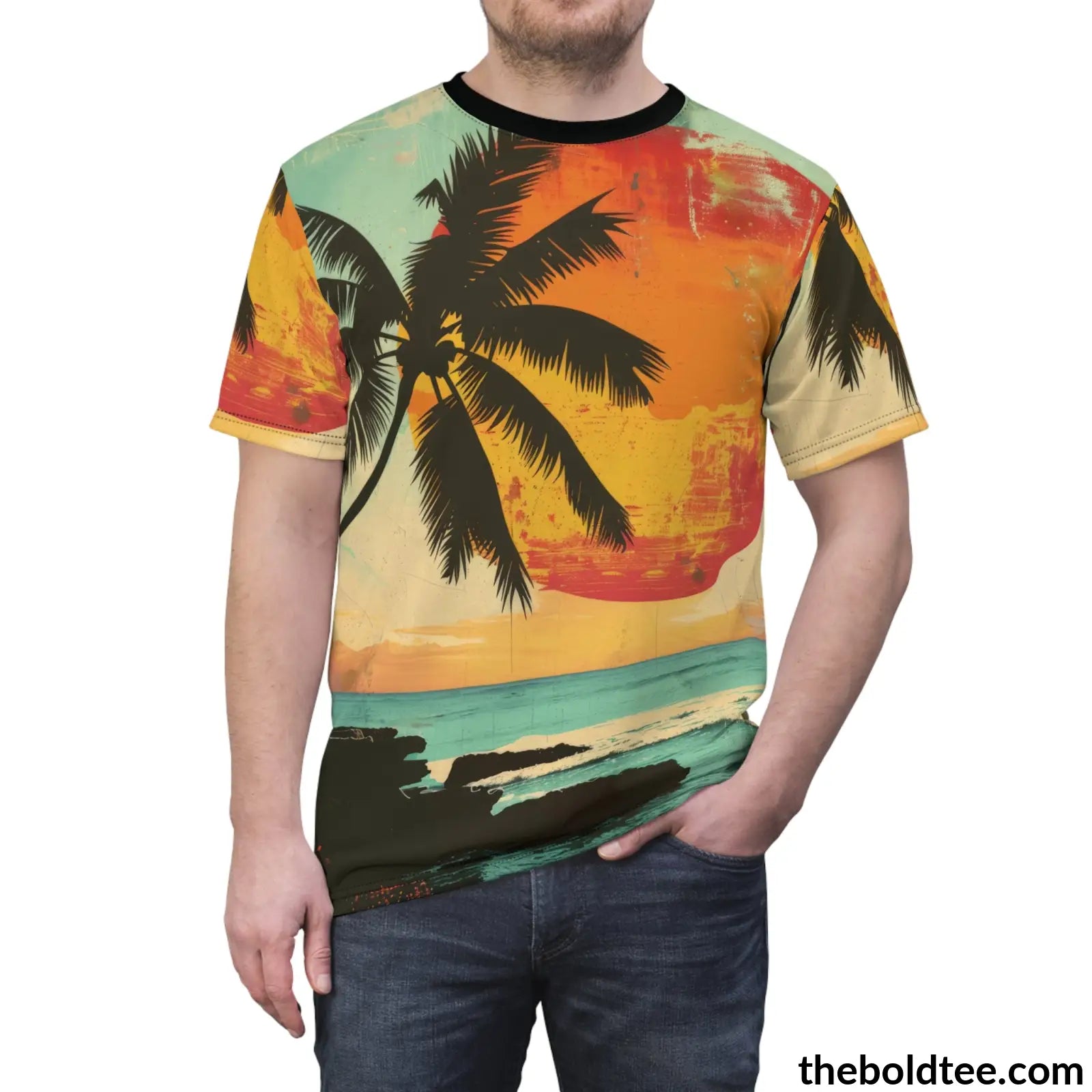 Vintage Summer Beach Tee - Premium All Over Print Crewneck Shirt Prints