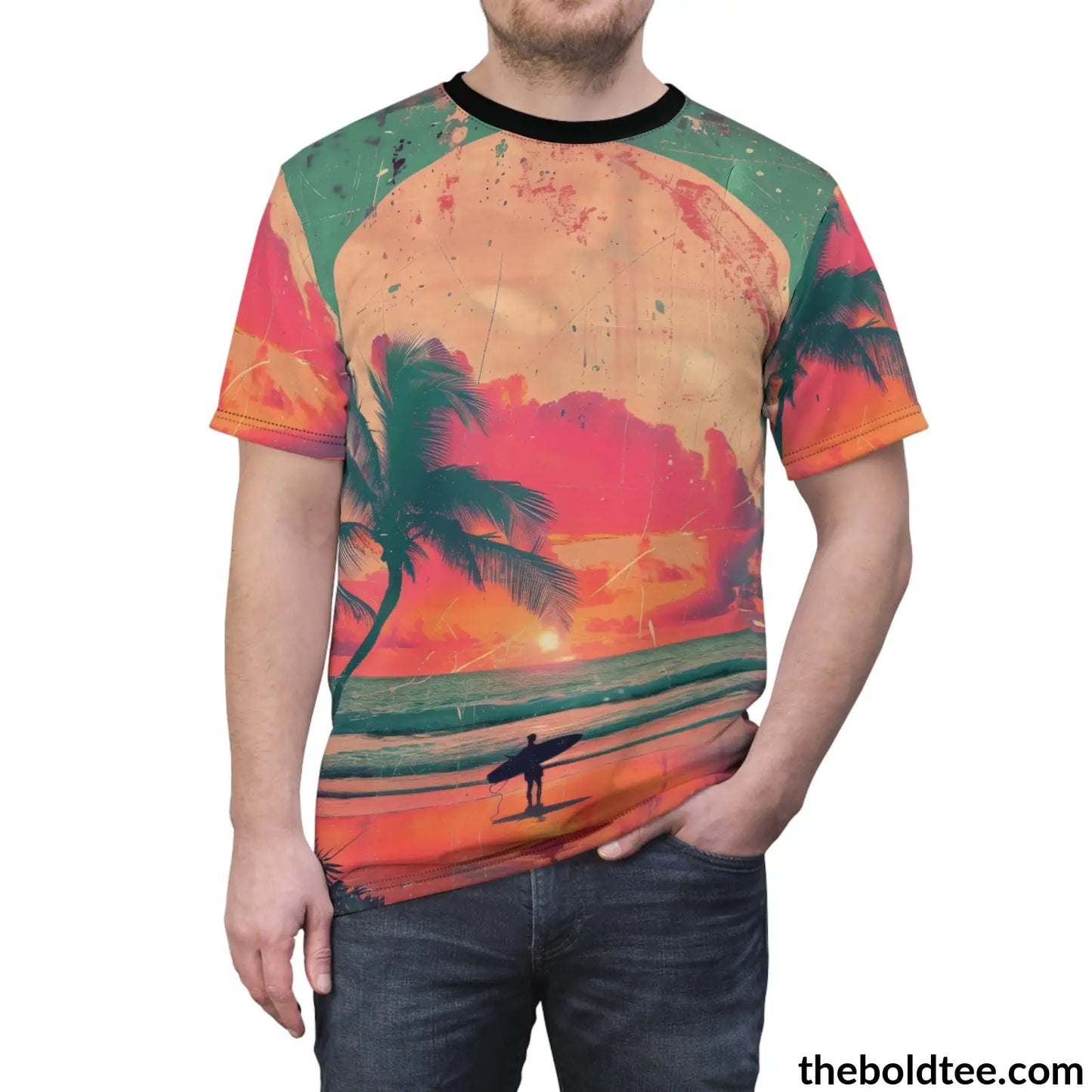 Vintage Summer Beach Tee - Premium All Over Print Crewneck Shirt Prints