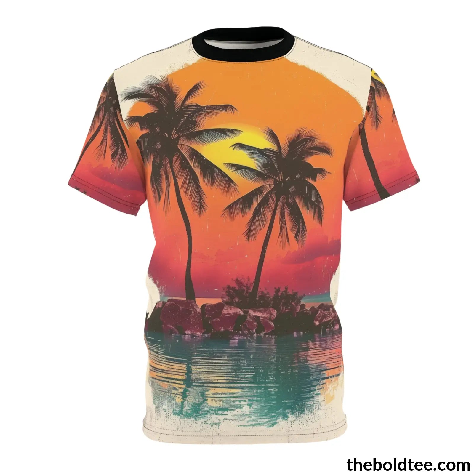 Vintage Summer Beach Tee - Premium All Over Print Crewneck Shirt Black Stitching / 6 Oz. S Prints