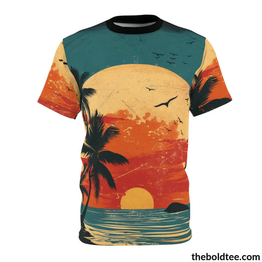 Vintage Summer Beach Tee - Premium All Over Print Crewneck Shirt Black Stitching / 6 Oz. S Prints