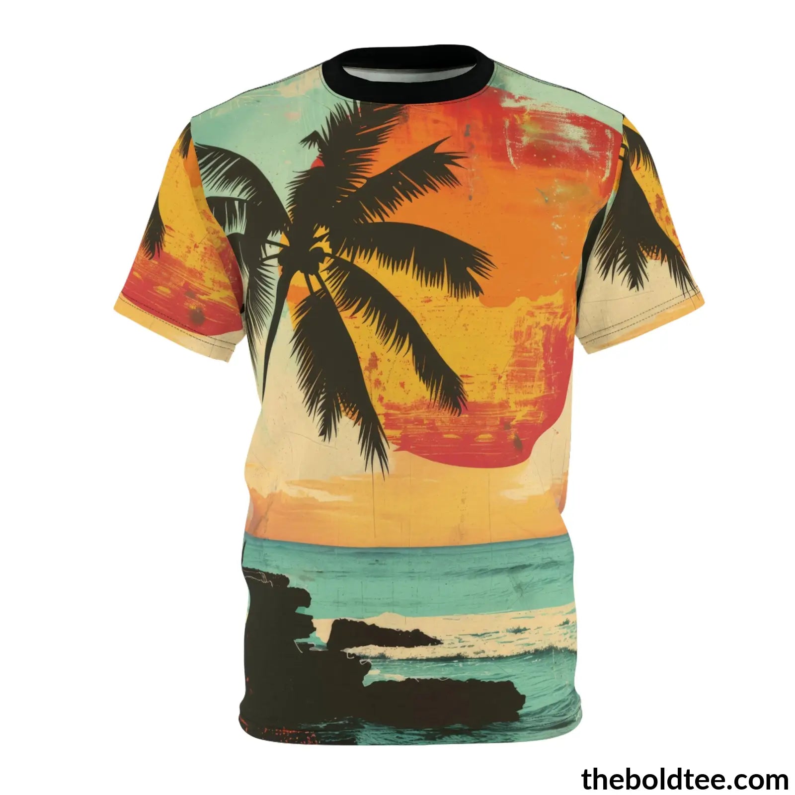 Vintage Summer Beach Tee - Premium All Over Print Crewneck Shirt Black Stitching / 6 Oz. S Prints