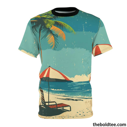 Vintage Summer Beach Tee - Premium All Over Print Crewneck Shirt Black Stitching / 6 Oz. S Prints