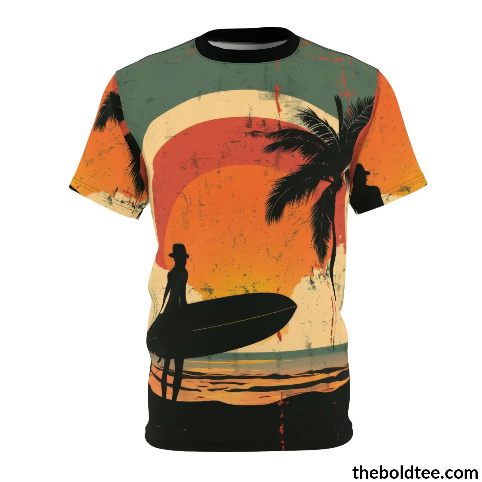 Vintage Summer Beach Tee - Premium All Over Print Crewneck Shirt Black Stitching / 6 Oz. S Prints