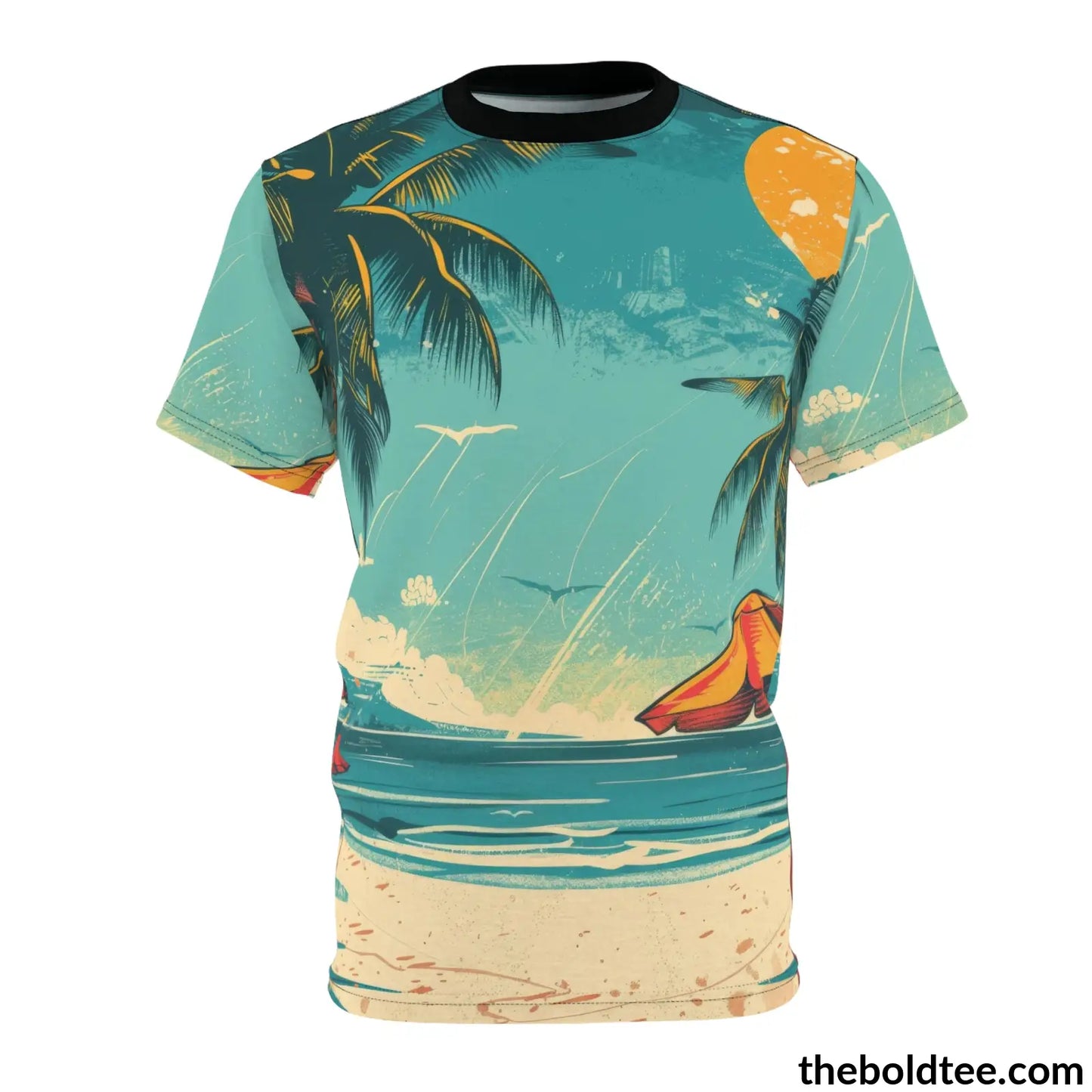 Vintage Summer Beach Tee - Premium All Over Print Crewneck Shirt Black Stitching / 6 Oz. S Prints