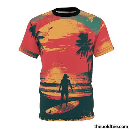 Vintage Summer Beach Tee - Premium All Over Print Crewneck Shirt Black Stitching / 6 Oz. S Prints