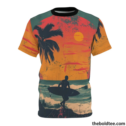 Vintage Summer Beach Tee - Premium All Over Print Crewneck Shirt Black Stitching / 6 Oz. S Prints