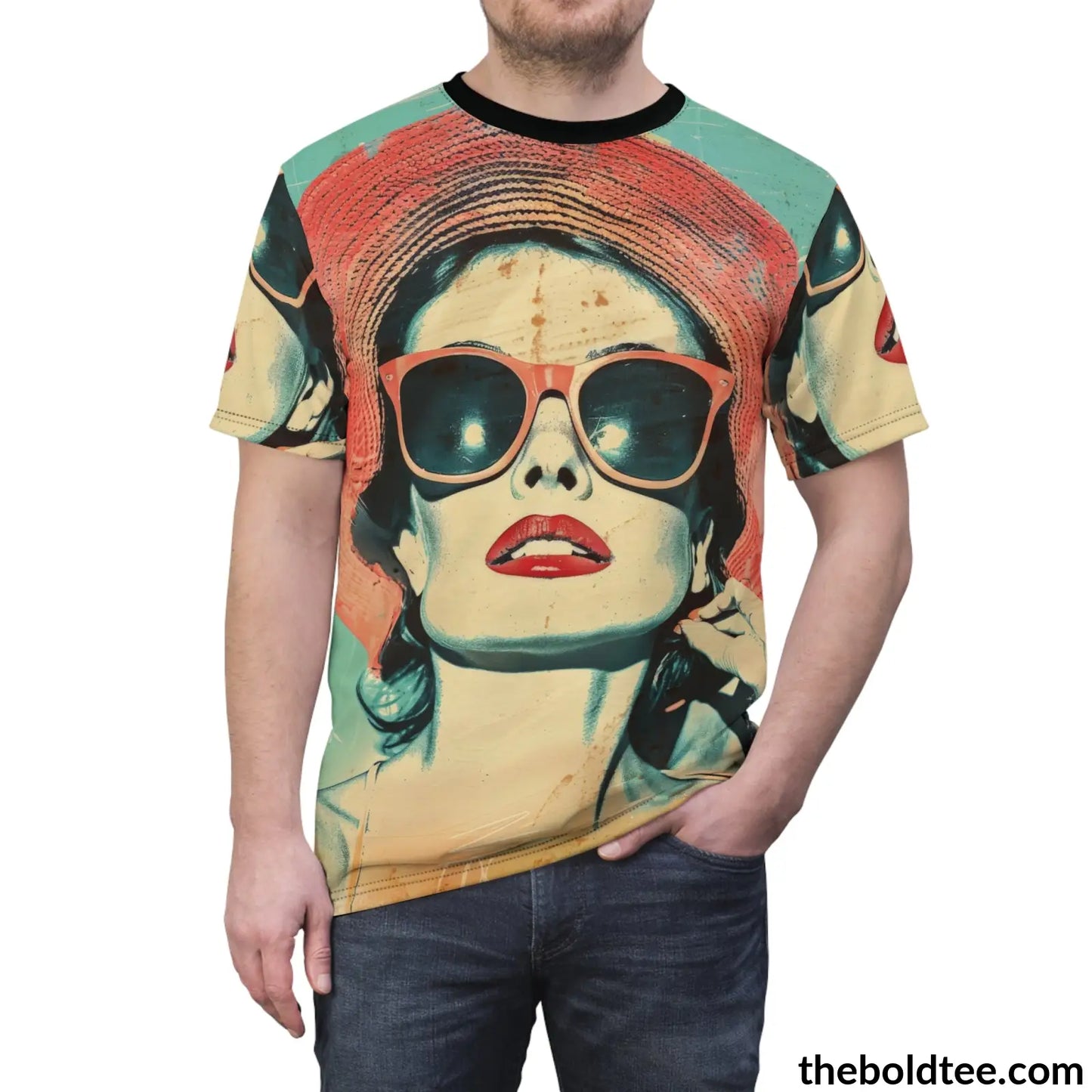 Vintage Summer Beauty Tee - Premium All Over Print Crewneck Shirt Prints