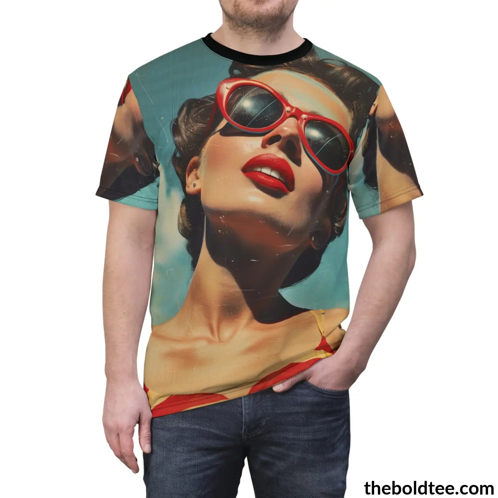 Vintage Summer Beauty Tee - Premium All Over Print Crewneck Shirt Prints