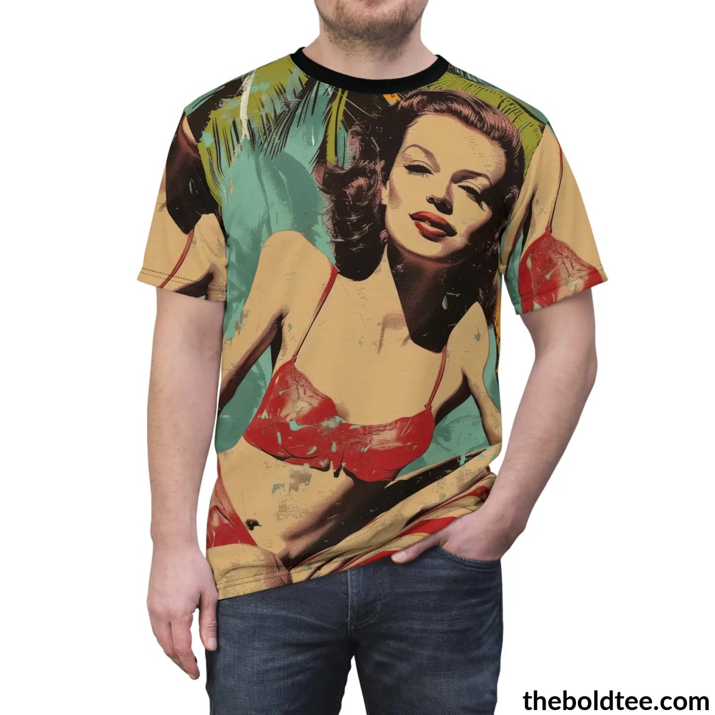 Vintage Summer Beauty Tee - Premium All Over Print Crewneck Shirt Prints