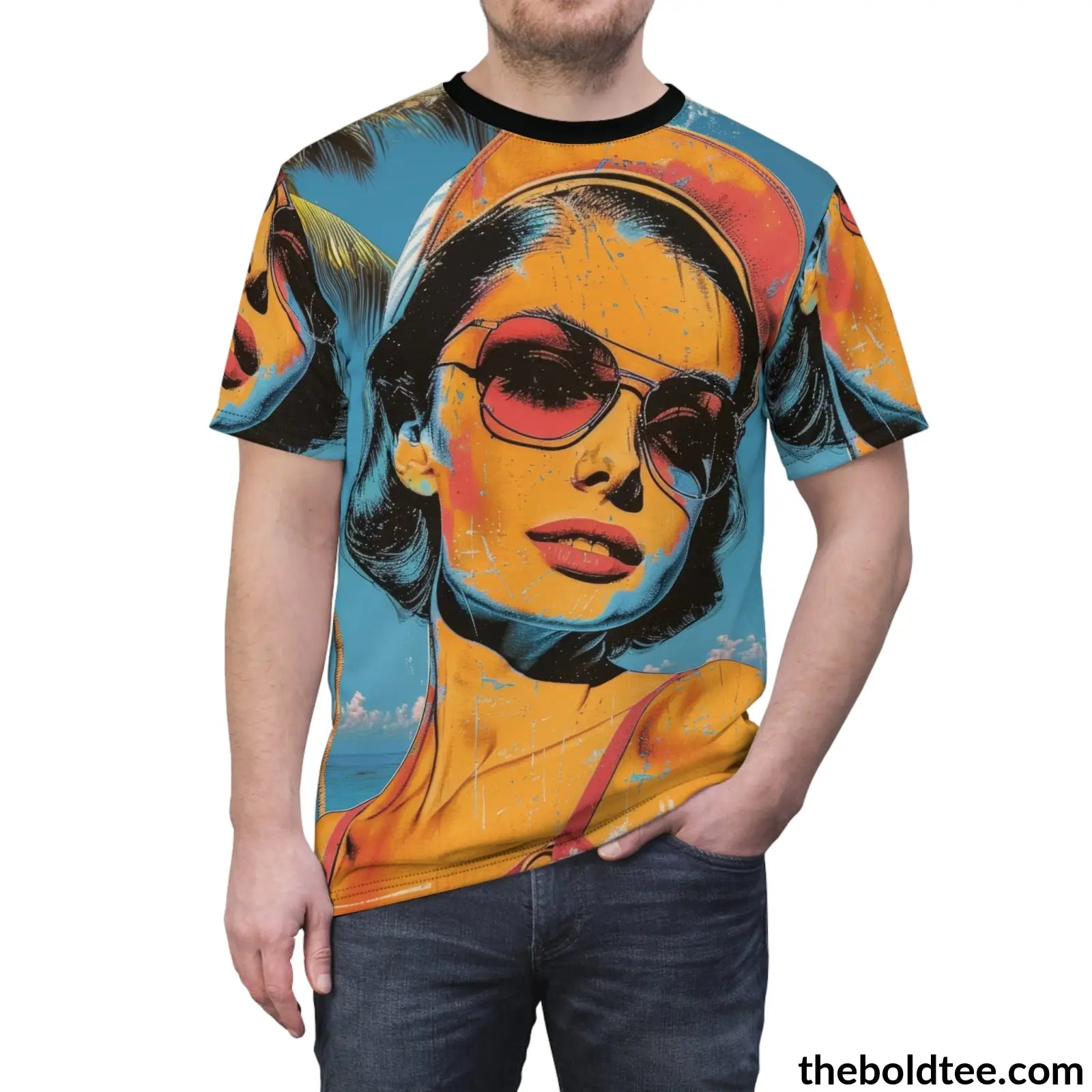 Vintage Summer Beauty Tee - Premium All Over Print Crewneck Shirt Prints