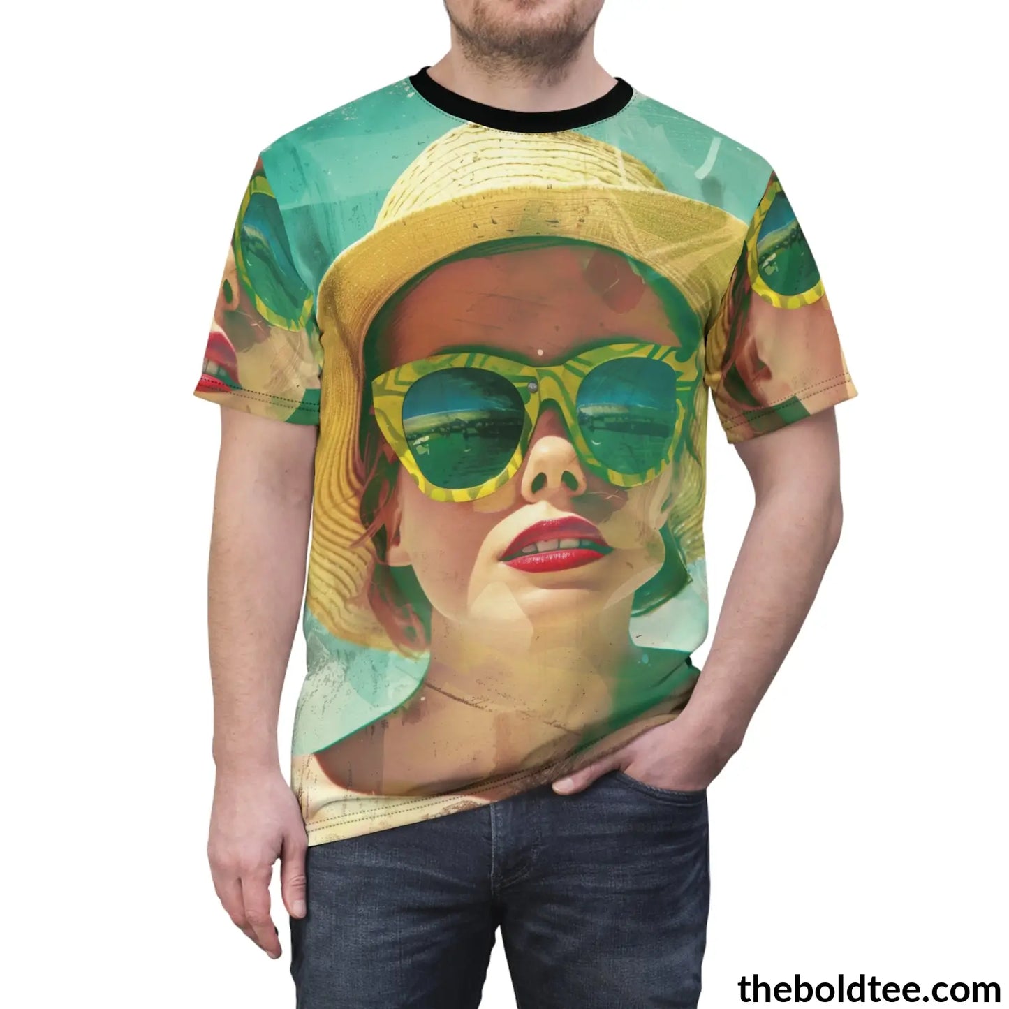 Vintage Summer Beauty Tee - Premium All Over Print Crewneck Shirt Prints