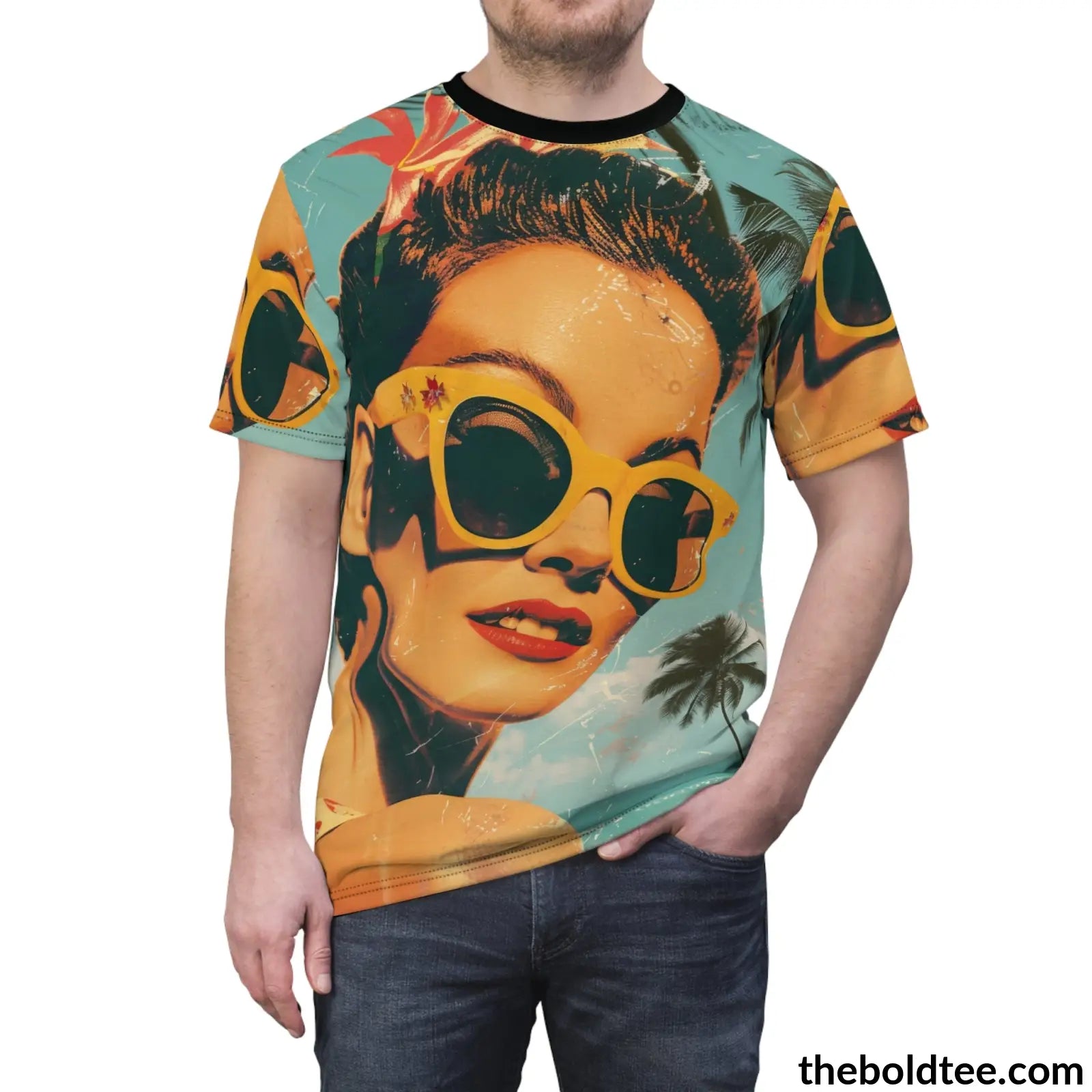 Vintage Summer Beauty Tee - Premium All Over Print Crewneck Shirt Prints