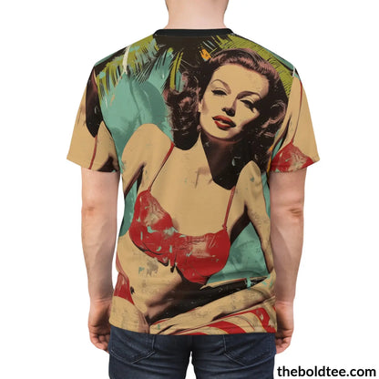 Vintage Summer Beauty Tee - Premium All Over Print Crewneck Shirt Prints