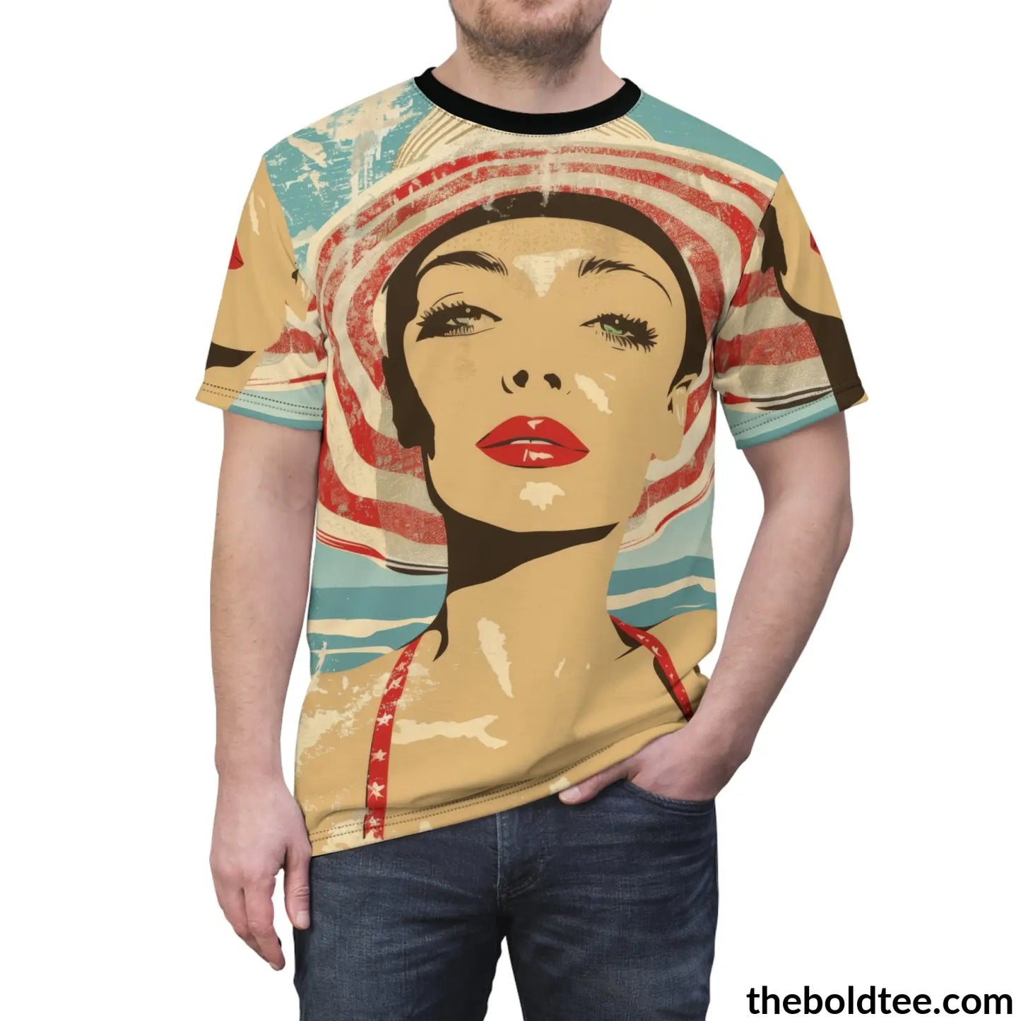 Vintage Summer Beauty Tee - Premium All Over Print Crewneck Shirt Prints