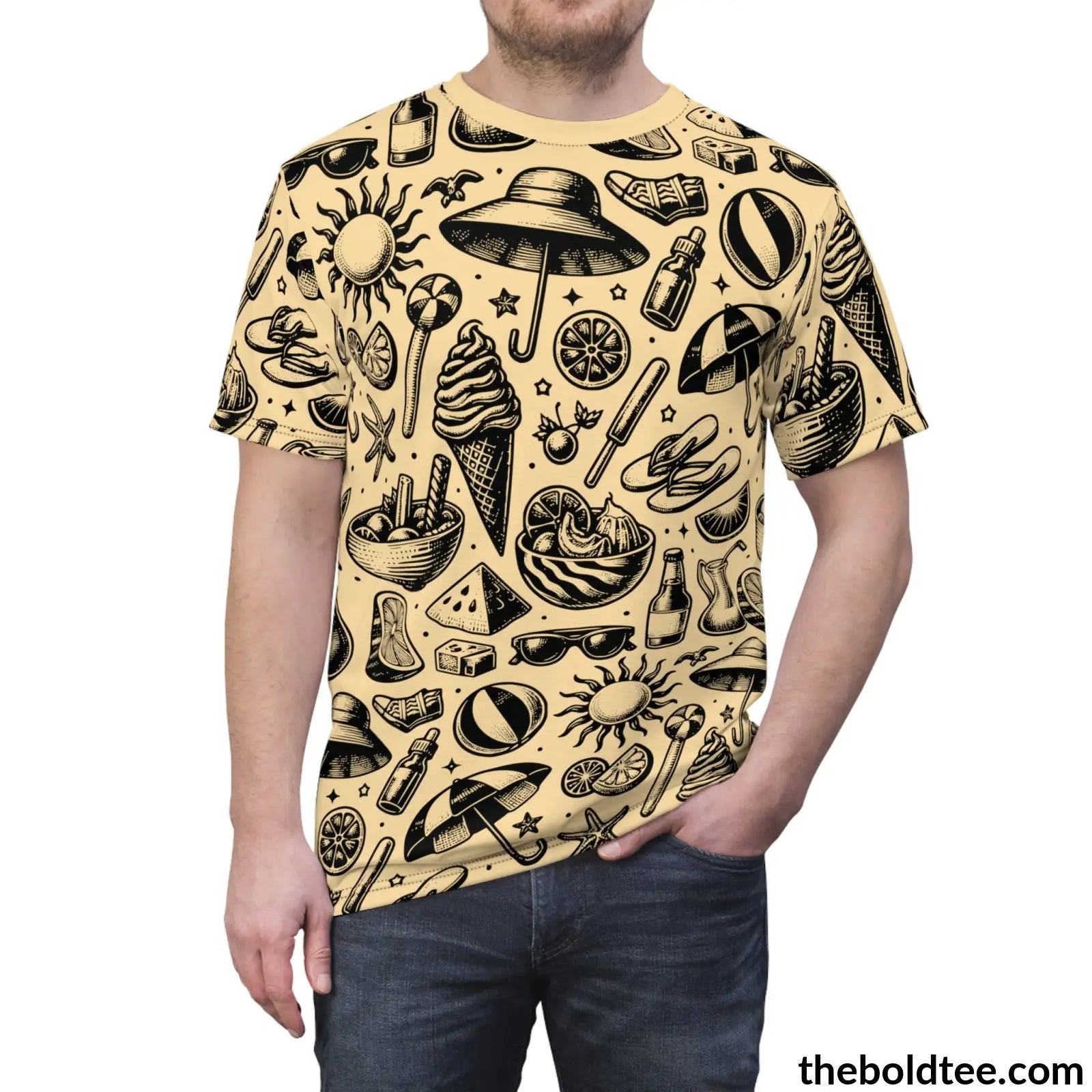 Vintage Summer Pattern Tee - Premium All Over Print Crewneck Prints