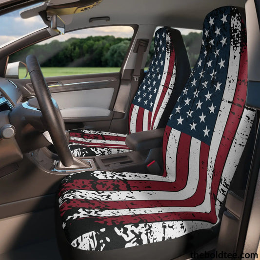 Weathered Us Flag Car Seat Covers (2 Pcs.) All Over Prints